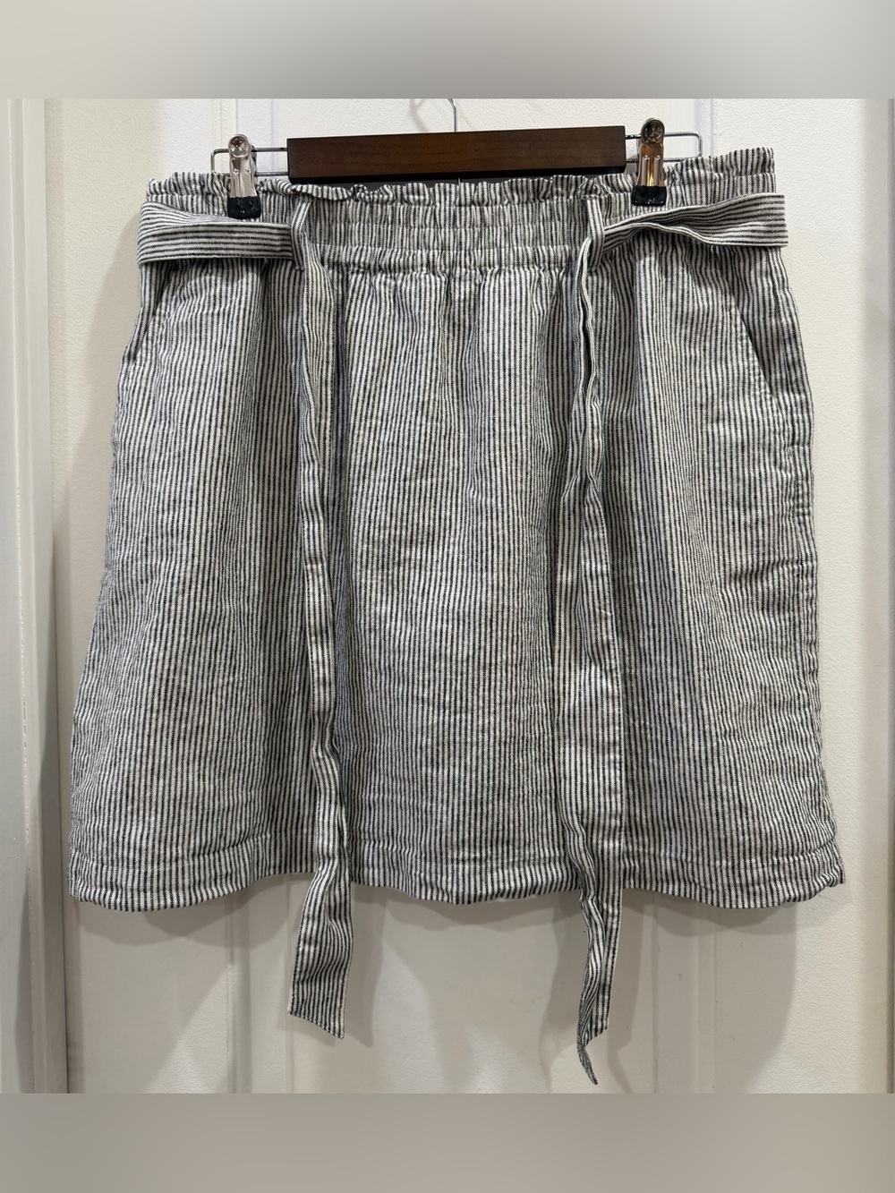 J. Crew Linen Blend Elastic Waist Pull On Striped Skirt Size Large